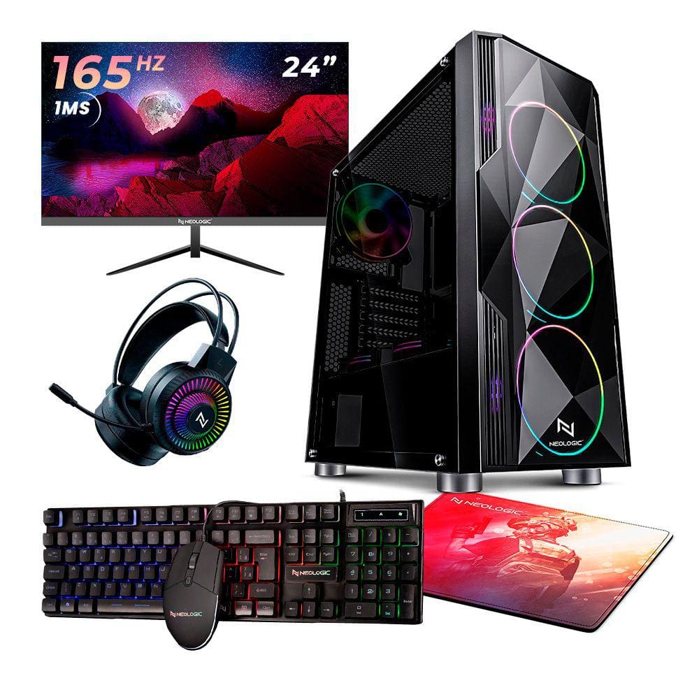 Kit - Pc Gamer Amd Ryzen 7 5700G 16Gb (Rtx 4060 8Gb) Ssd 1Tb + 240Gb M.2 600W 80 Plus + Monitor Neologic 24 165Hz, Neologic Streamer - Nli85884