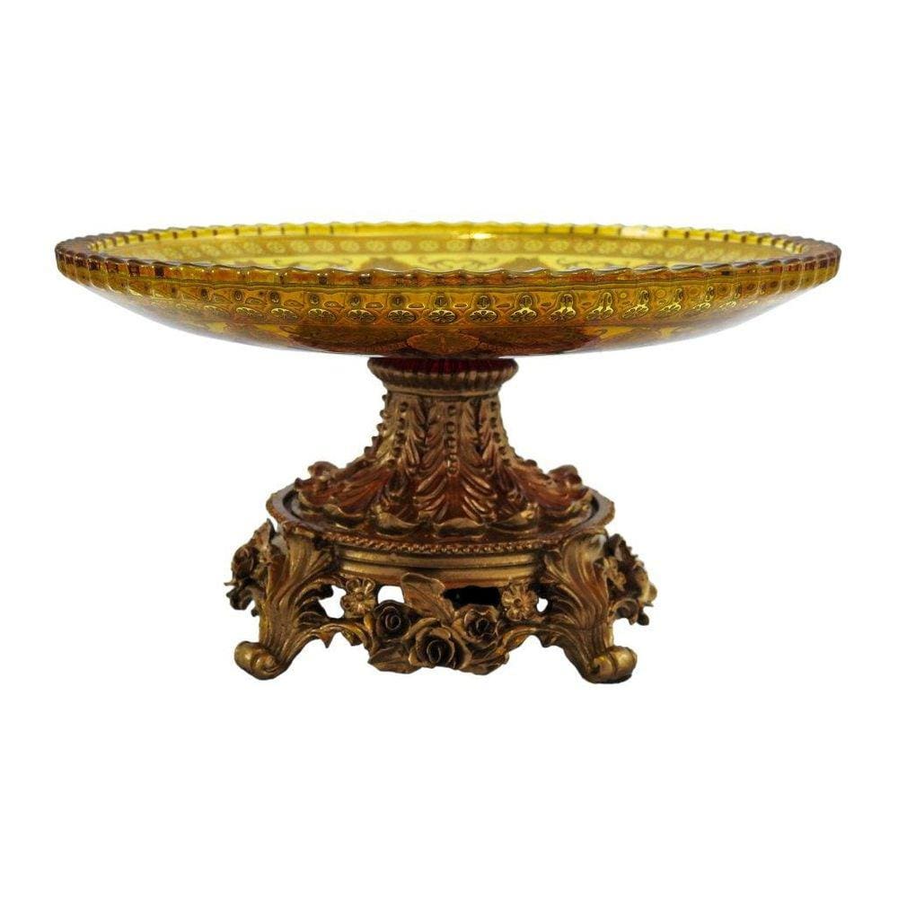 Centro de Mesa em Cristal Vinho e Dourado - 10x20x20cm - 12808