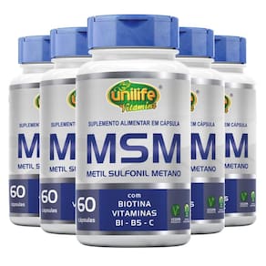Kit 5 Msm Metil Sufonil Metano + Biotina E Vitamina Unilife 60 Cápsulas