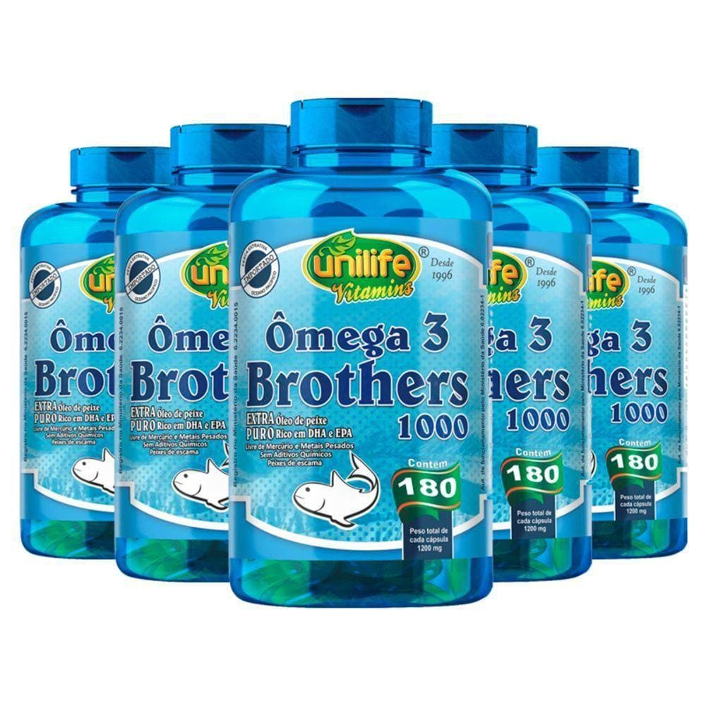 Kit 5 ômega 3 Brothers 1200mg 180 Cápsulas Unilife