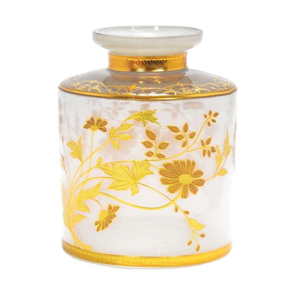 Vaso Decorativo em Cristal Branco com Detalhes em Dourado - 13x10x10cm - 21659