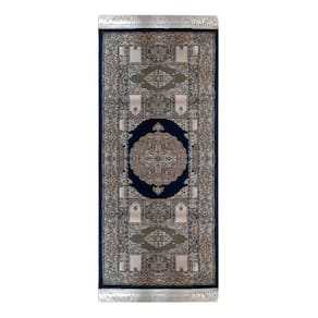 Passadeira Persa Bege com Detalhes Verde e Azul - 80x250cm - 34974