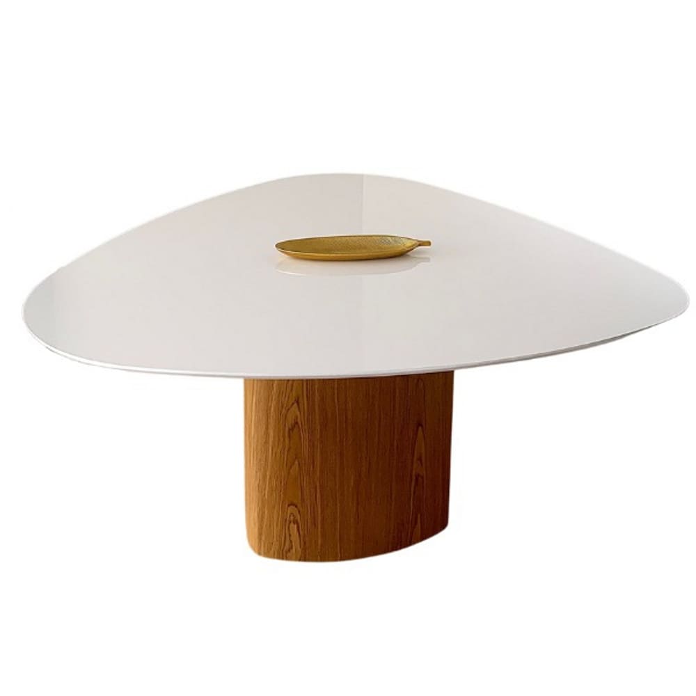 Mesa de Jantar Orgânica 180x160cm Tampo Laca Branca Base Freijó