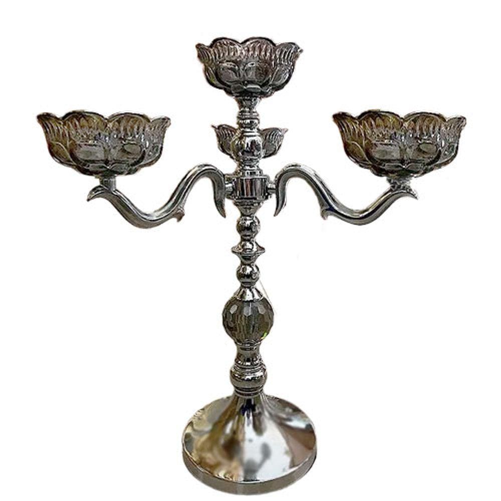 Candelabro Prateado em Metal e Cristal - 52,5x43x19cm - 29358