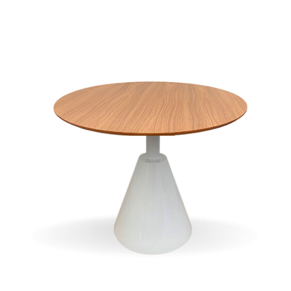 Mesa De Jantar Cone Redonda Velt 80 cm Tampo Freijó Base Branca