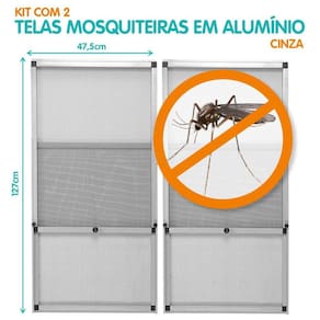 Tela Mosquiteira Em Alumínio Altura Regulável Cinza Kit 2