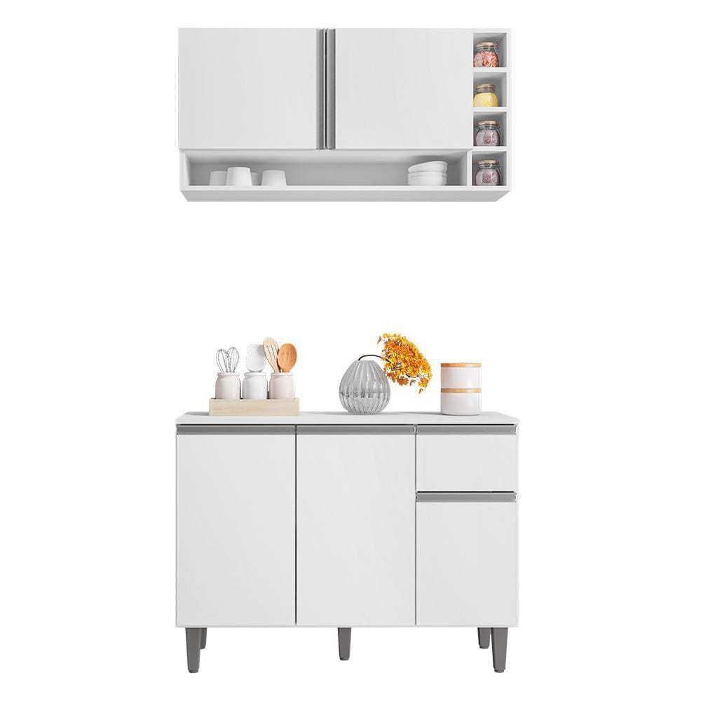 Kit de Cozinha Vanessa Balcão com Tampo MDP e Aéreo - AJL Móveis