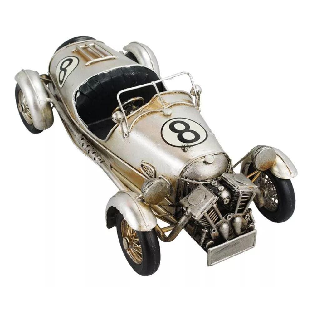 Carro Esportivo Prateado 10x30x14cm Estilo Retrô - Vintage