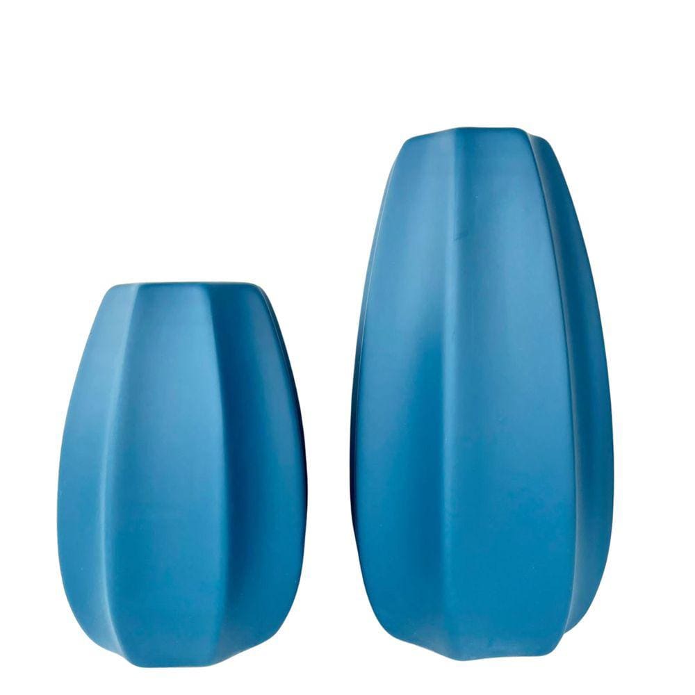 Dupla vaso centro de mesa grande médio alto relevo azul
