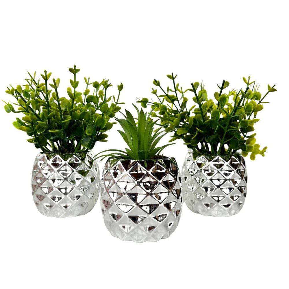 Trio vaso prata estilo abacaxi com estampa em alto relevo