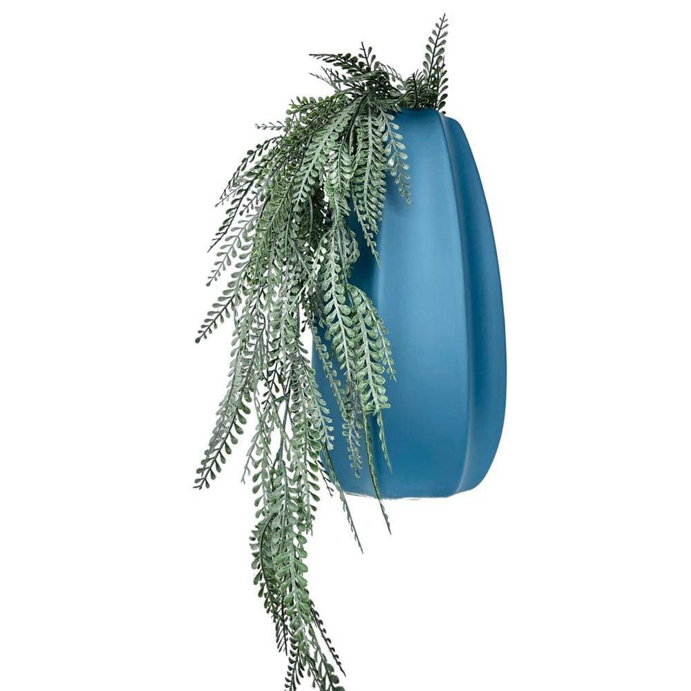 Vaso centro de mesa azul fosco moderno com planta caída