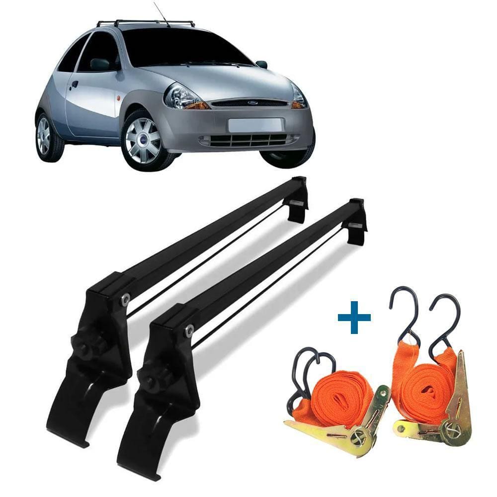 Rack de Teto Vhip Ford Ka 1997-2007 + Cintas Catraca - Preto