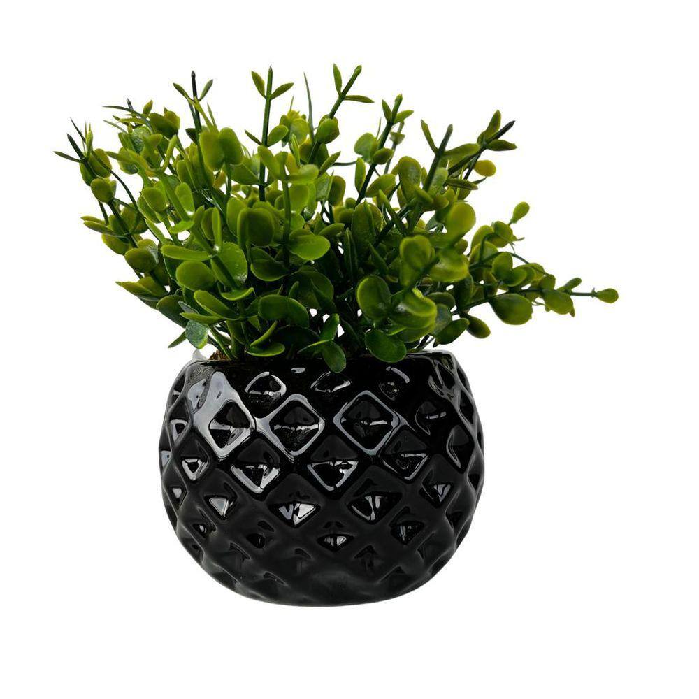 Vaso cachepot preto em alto relevo 3D decoração casa