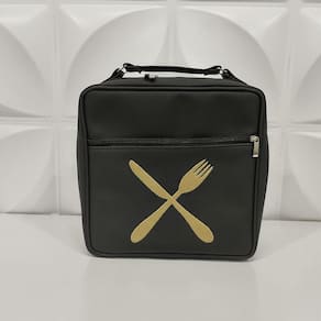 Porta Pratos Quadrado Personalizado Talheres Preto - Coutre Bolsas