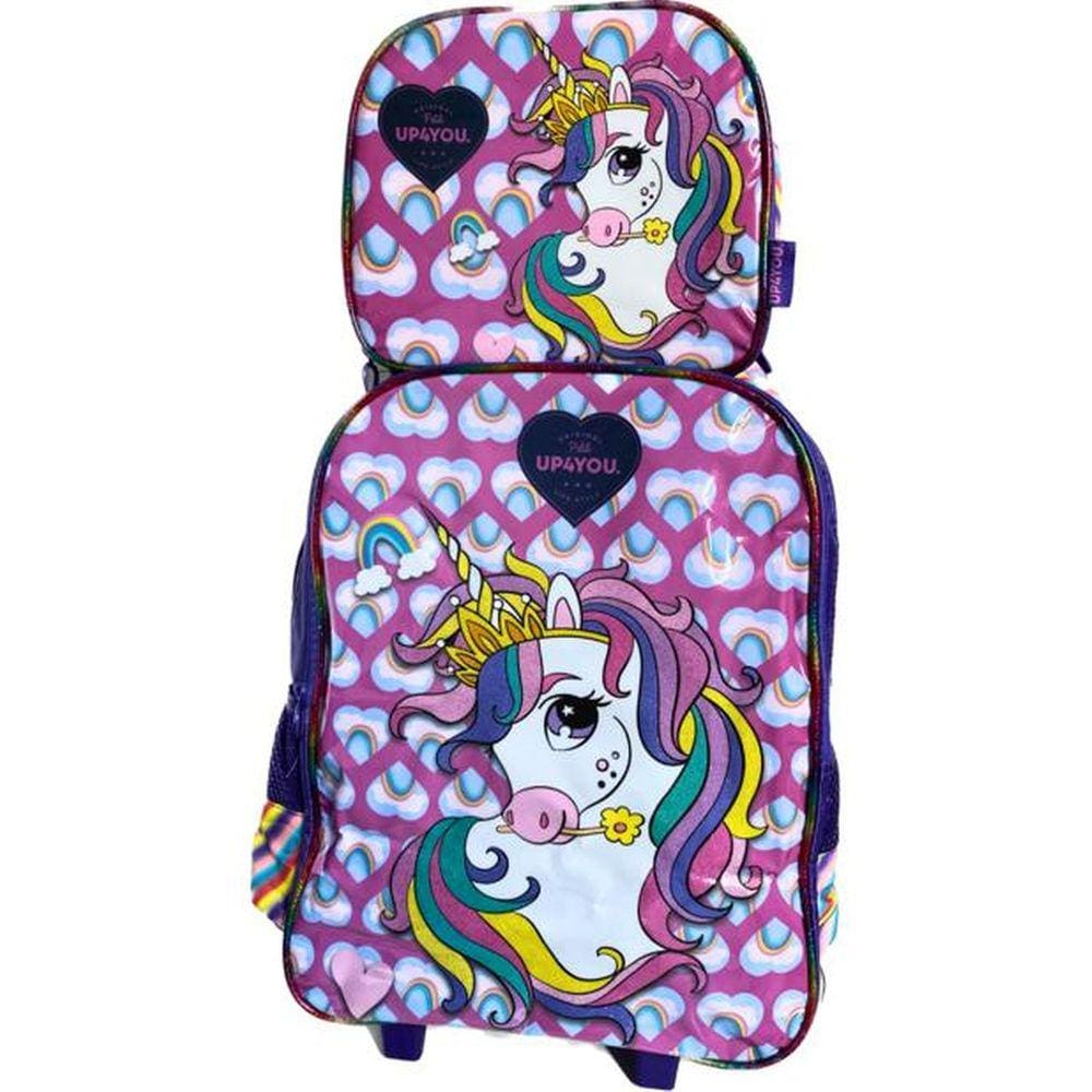 Mochila E Lancheira Unicórnio Roxo Com Glitter - Luxcel