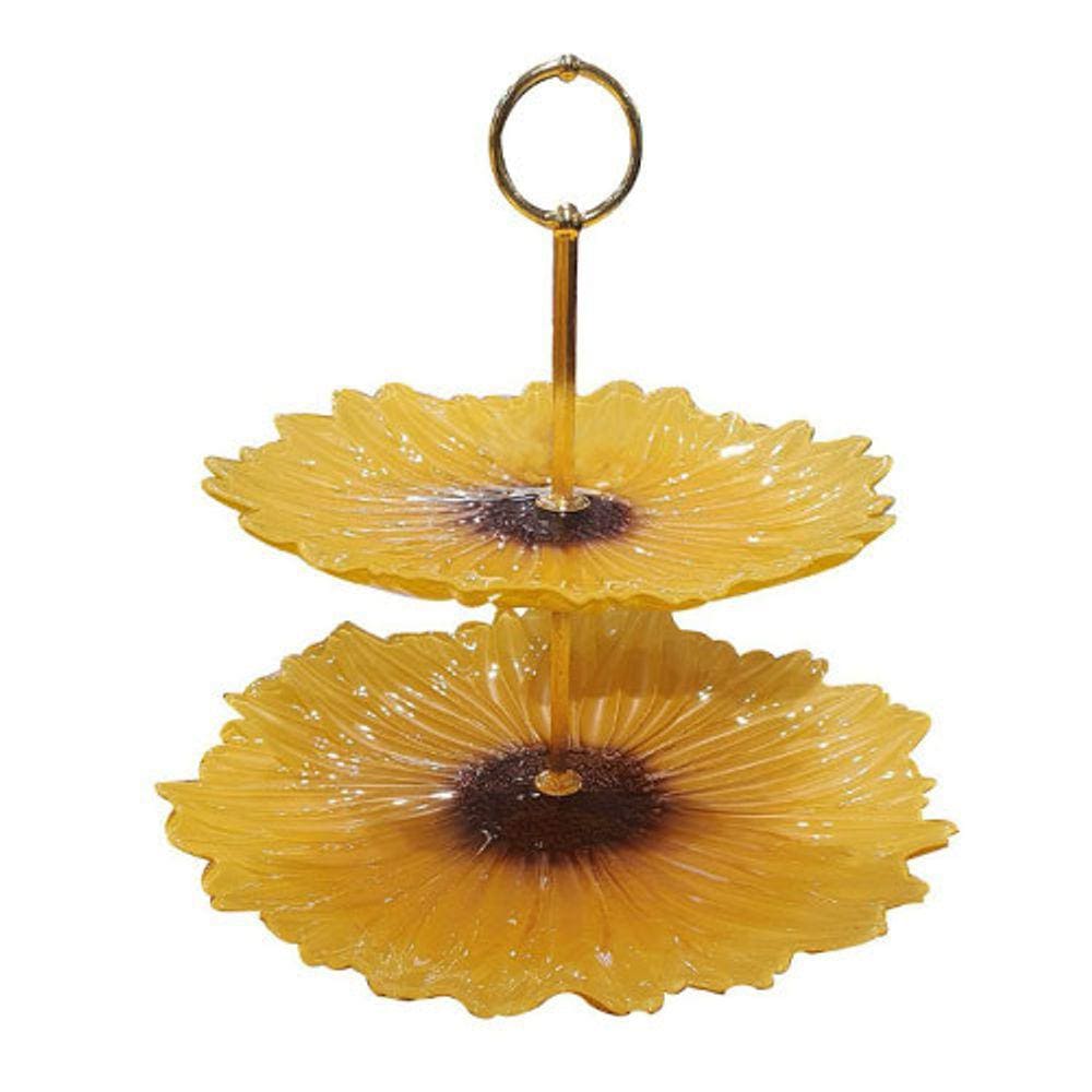Centro de Mesa em Cristal Amarelo e Marrom - 26x28,5cm - 34066