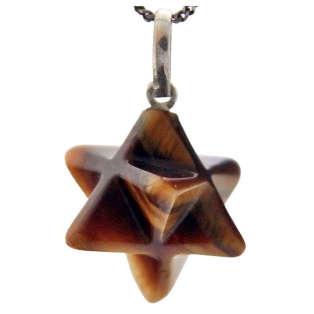 Colar Merkaba Pedra Olho de Tigre Extra Pino Prata 950