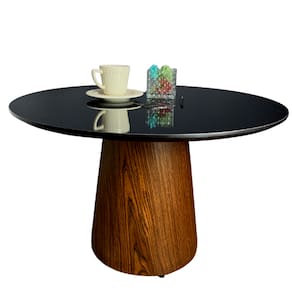 Mesa de Centro Cone Tampo 60 cm em MDF Laqueado e Base em Madeira Natural Pau Ferro