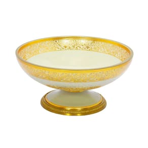 Centro de Mesa em Cristal Branco com Detalhes em Dourado - 15x31x31cm - 21660