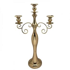 Candelabro 3 Velas Niquelado com Cristal cor Gold - 53x23x93cm - 27024