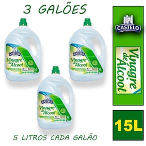 3 Vinagre De Álcool Castelo De Limpeza E Bactericida 6% Acidez 5L Aromatizado Maçã Verde