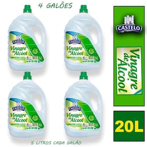 4 Galão Vinagre De Álcool Castelo Limpeza Bactericida 6%A 5L