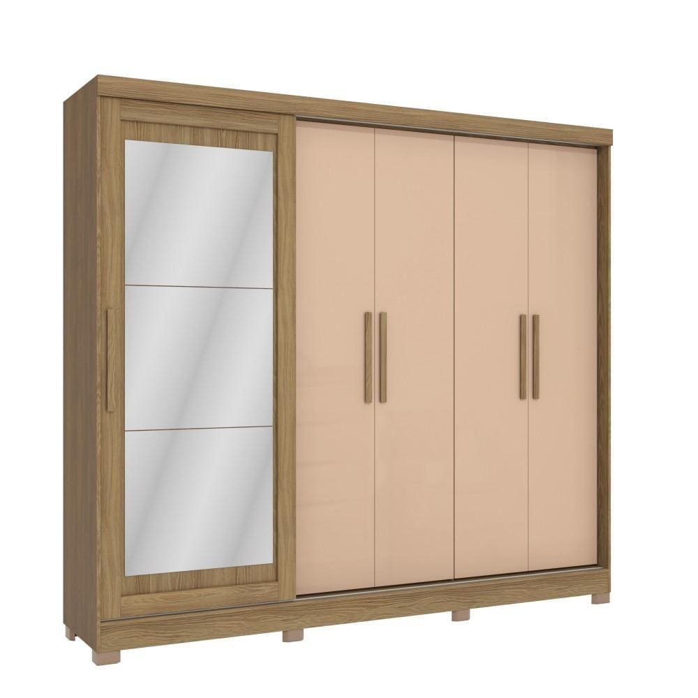 Guarda Roupa Casal com Espelho Kappesberg 5 Portas 4 Gavetas Marrom Bege