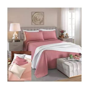 Kit Colcha Piquet Favo Dohler Solteiro Rosa 100% Algodão