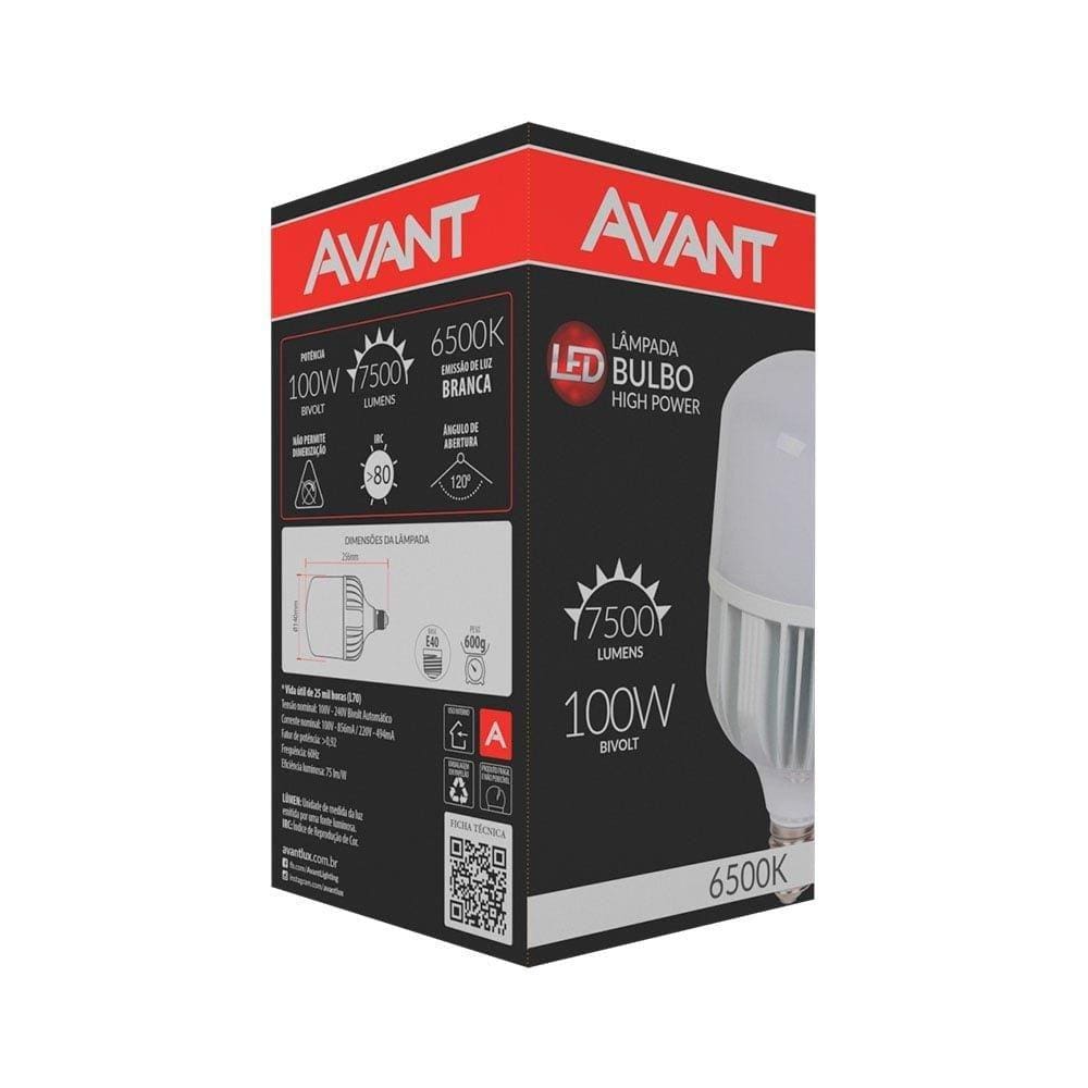 Lâmpada Led Avant Bulbo HP 100W, E40, 6,5K Branca, 25000Hr, 7500 Lumens, Bivolt