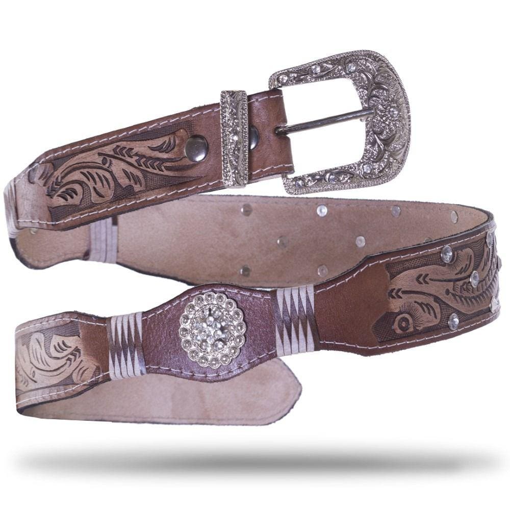 Cinto Feminino Couro Western Fivela Pedraria Strass Brilho Rodeo Country Resistente