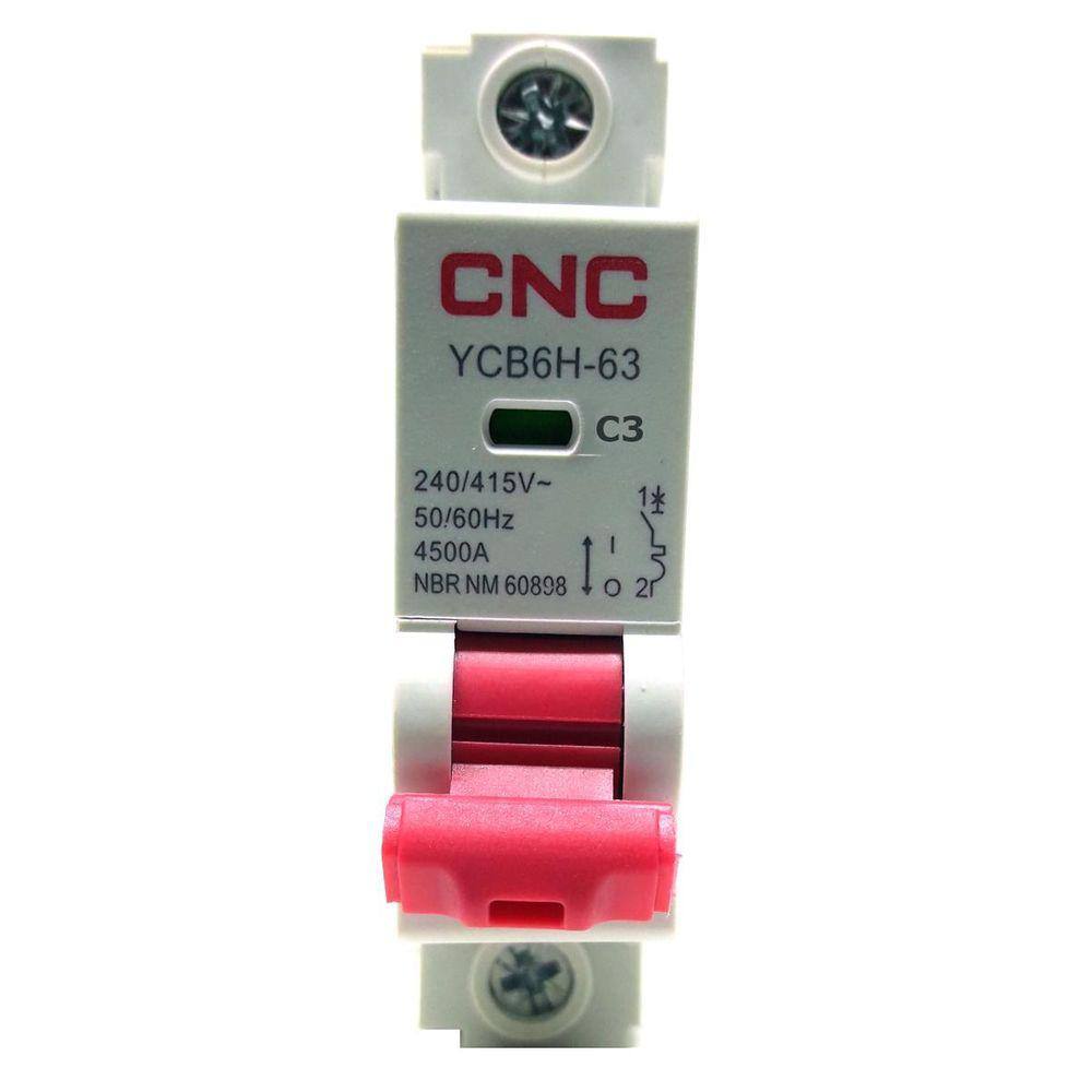 Disjuntor YCB6H-63 Unipolar 3A CNC - Marca: YCB6H-63 | Capacidade: 4500A | Dimensões: 17,8 x 78 x