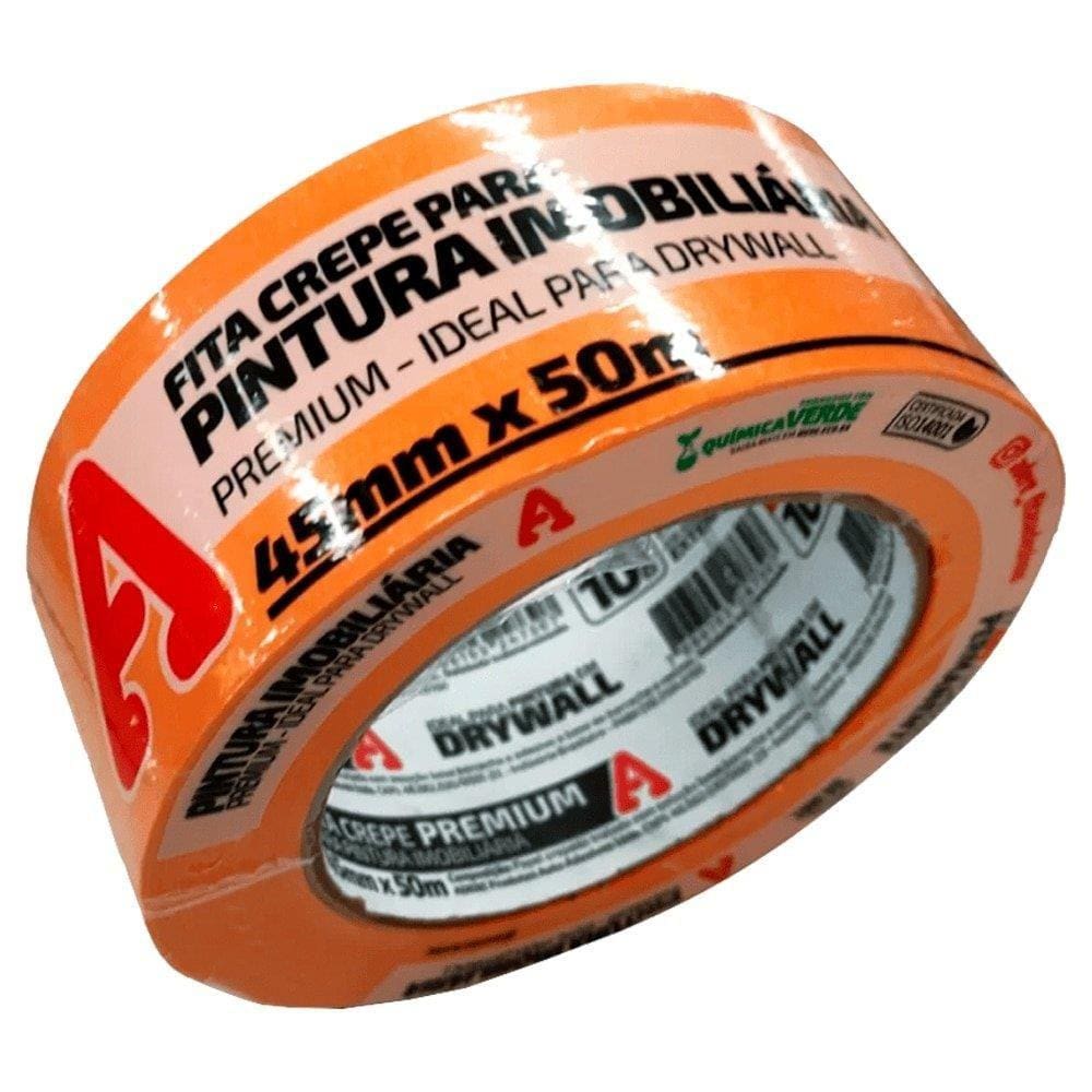 Fita Crepe Adere Laranja Pintura Imobiliária 45mmX50m