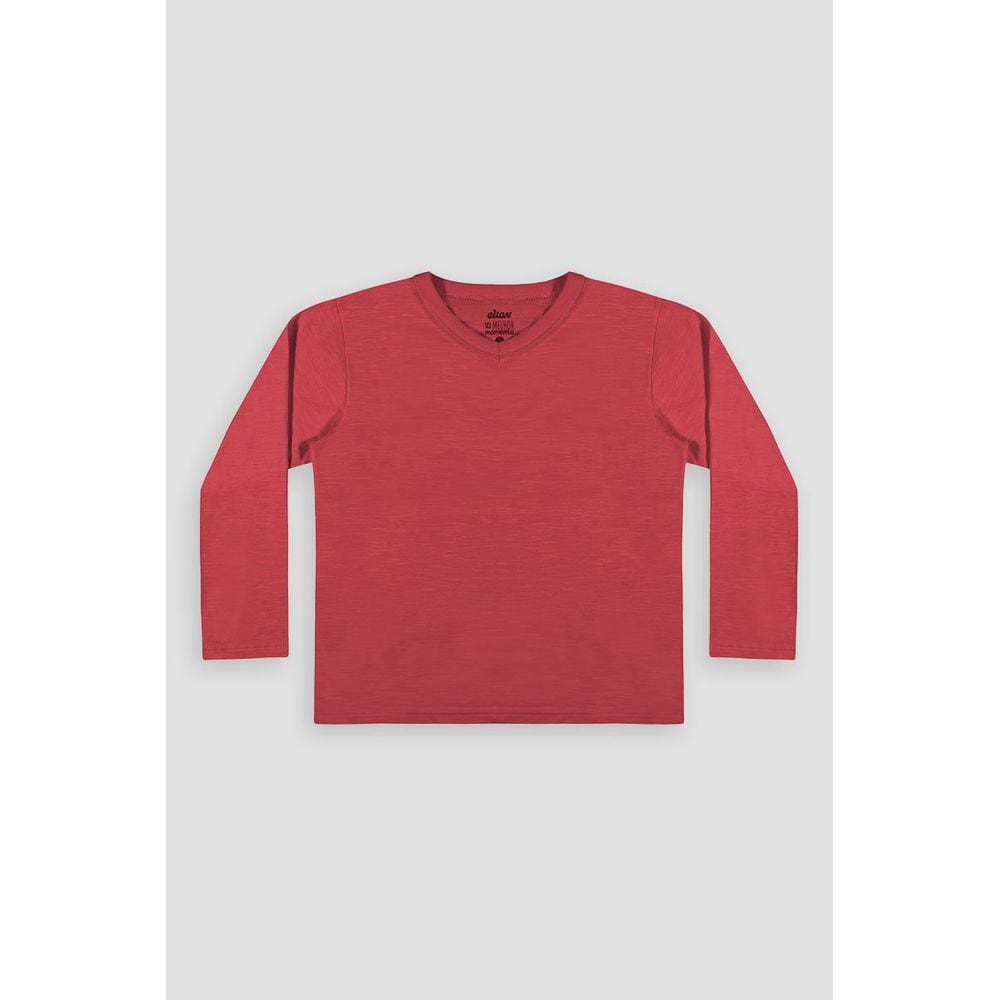 Camiseta Básica Malha Vermelho Algodão Manga Longa Infantil Menino