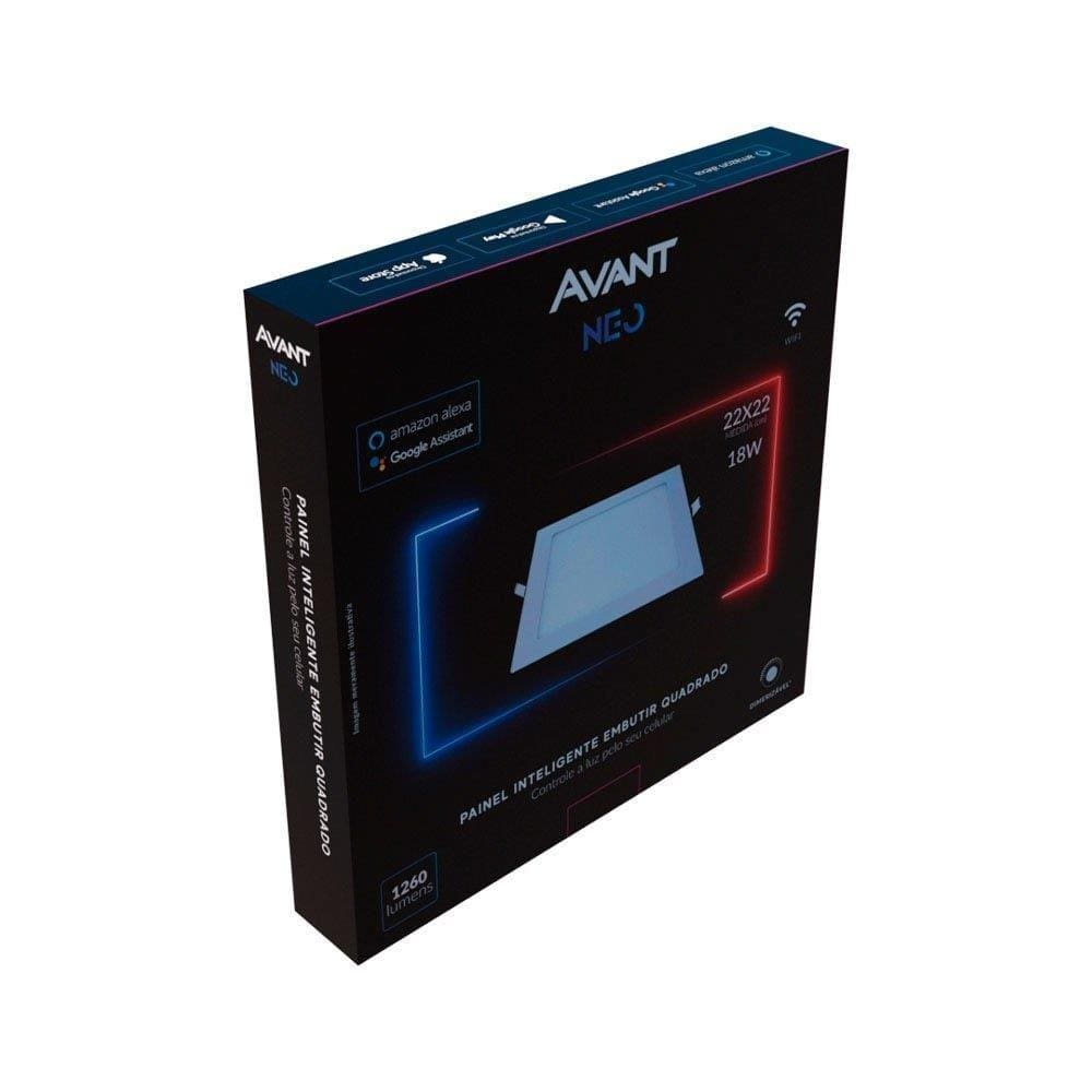 Plafon Painel Inteligente Avant LED Quadrado Embutir | Neo Smart, 18W, 22 cm, 1260 Lúmens