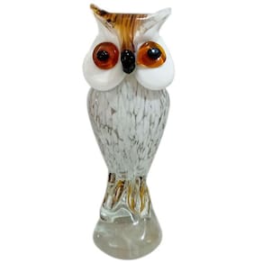 Coruja Decorativa Branca em Murano - 24x9cm - 35638