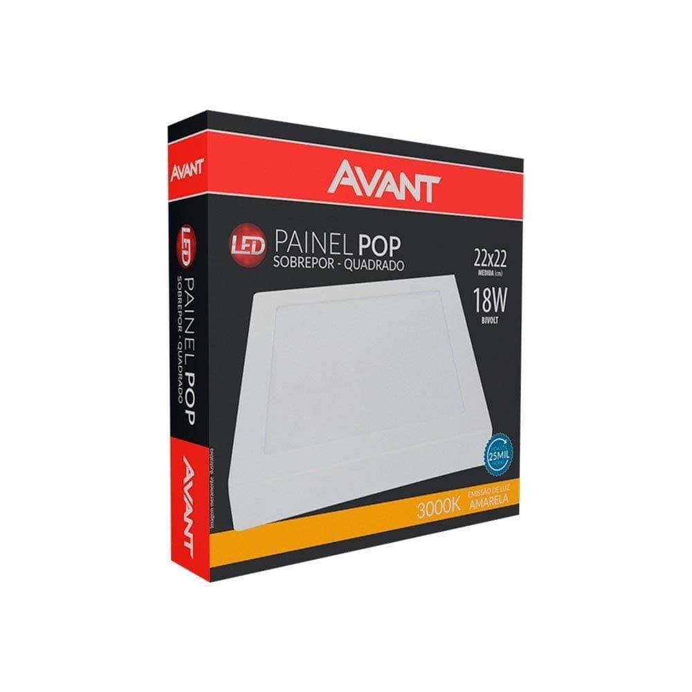 Plafon Painel LED Avant Quadrado Sobrepor | 3K, 18W, 22cm, 1260 Lúmens