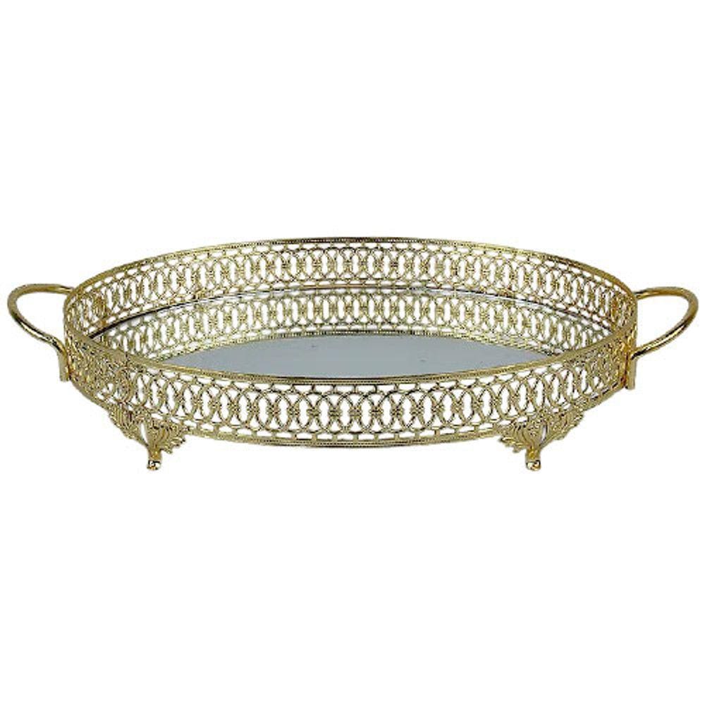 Bandeja Espelhada Redonda Dourado -7x33x49cm - 27749