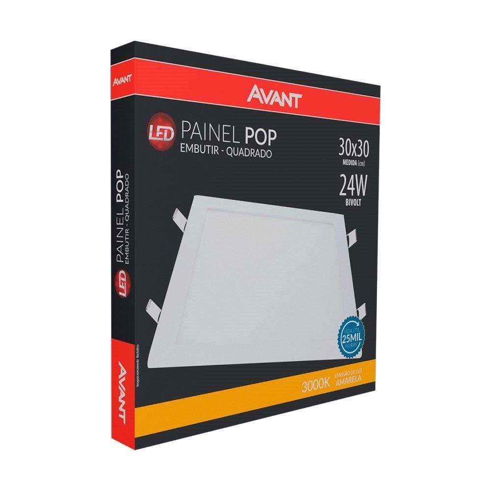 Plafon Painel LED Avant Quadrado Embutir | 3K, 24W, 30cm, 1680 Lúmens