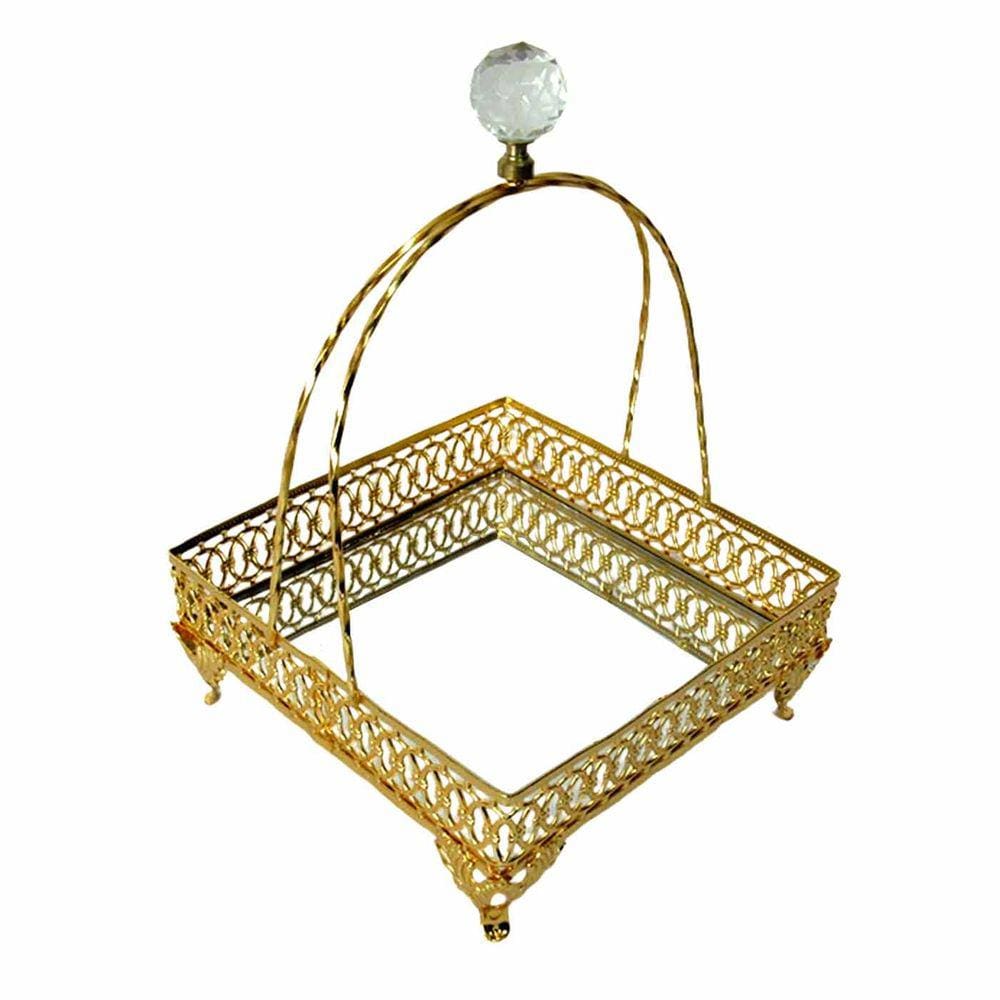 Bandeja Espelhado Quadrada Dourado - 63x28x42cm - 28925