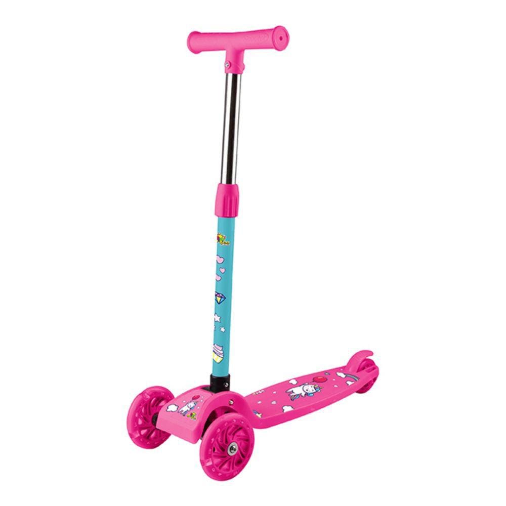 Patinete 3 Rodas Unicórnio Encantado Até 40Kg Rosa Dobrável