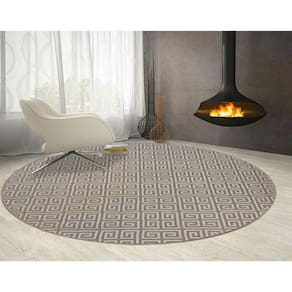Tapete Para Sala Redondo 100 Cm Grego Bege Marfim Geometrico
