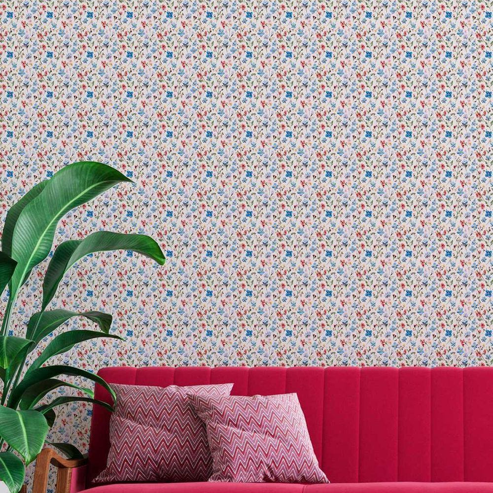 Papel de parede Lavável Floral Azul delicado flores naturais decorativo quarto sala cozinha 15m