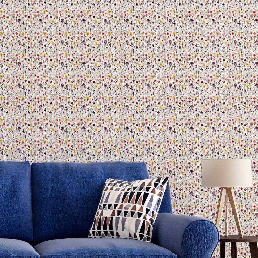 Papel de parede Auto Colante Folhagem verde flores roxas Natural Lavavel quarto decorado 15m
