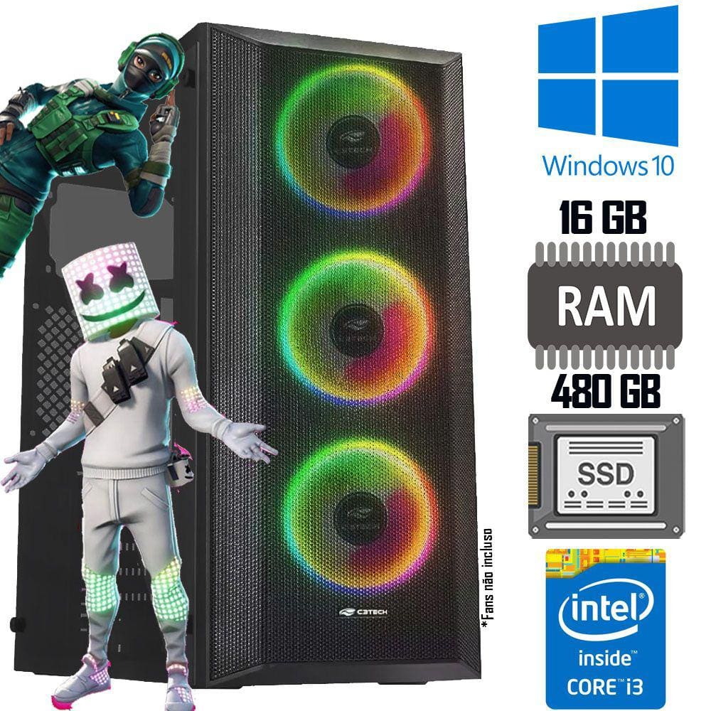 Computador Gamer Core i3 - 10100F - Fonte 600w 80 Plus - Memória Ram 16GB -HD SSD 480- Placa de Vídeo 8GB RX580