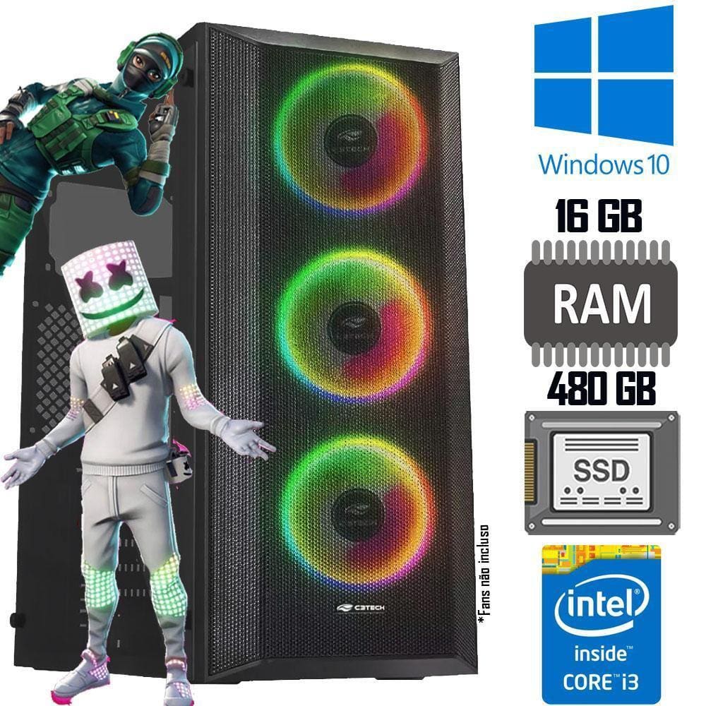 Gabinete Gamer MT-G220BK + Fonte 500W Goldentec + Placa Mãe ASRock H470M-HVS + Core i3-10100F