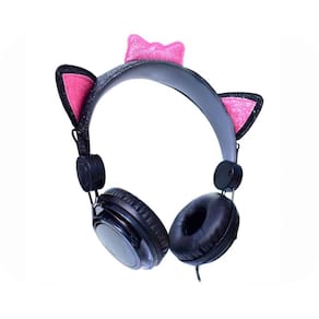 Headphone Cat Ear Fone de Ouvido K-Mex Preto e Rosa AR30
