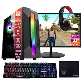 Computador Gamer TOB Ryzen 5 4600g SSD 240GB 8GB Windows 10 Pro Trial, Teclado/Mouse, Mouse Pad, Headset e Monitor 23
