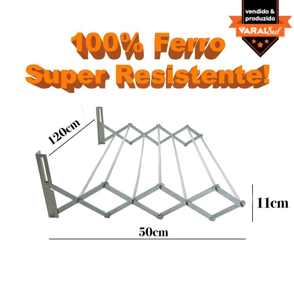 Varal de Parede Retrátil Aço Sanfonado - 120cm