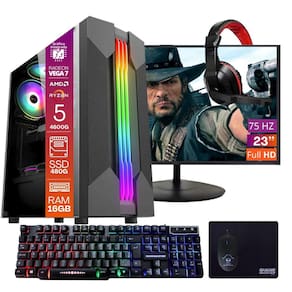Computador Gamer Ryzen 5 SSD 480GB 16GB 4GB Windows 10 Pro Trial, Teclado/Mouse, Mouse Pad, Headset, Monitor 23"