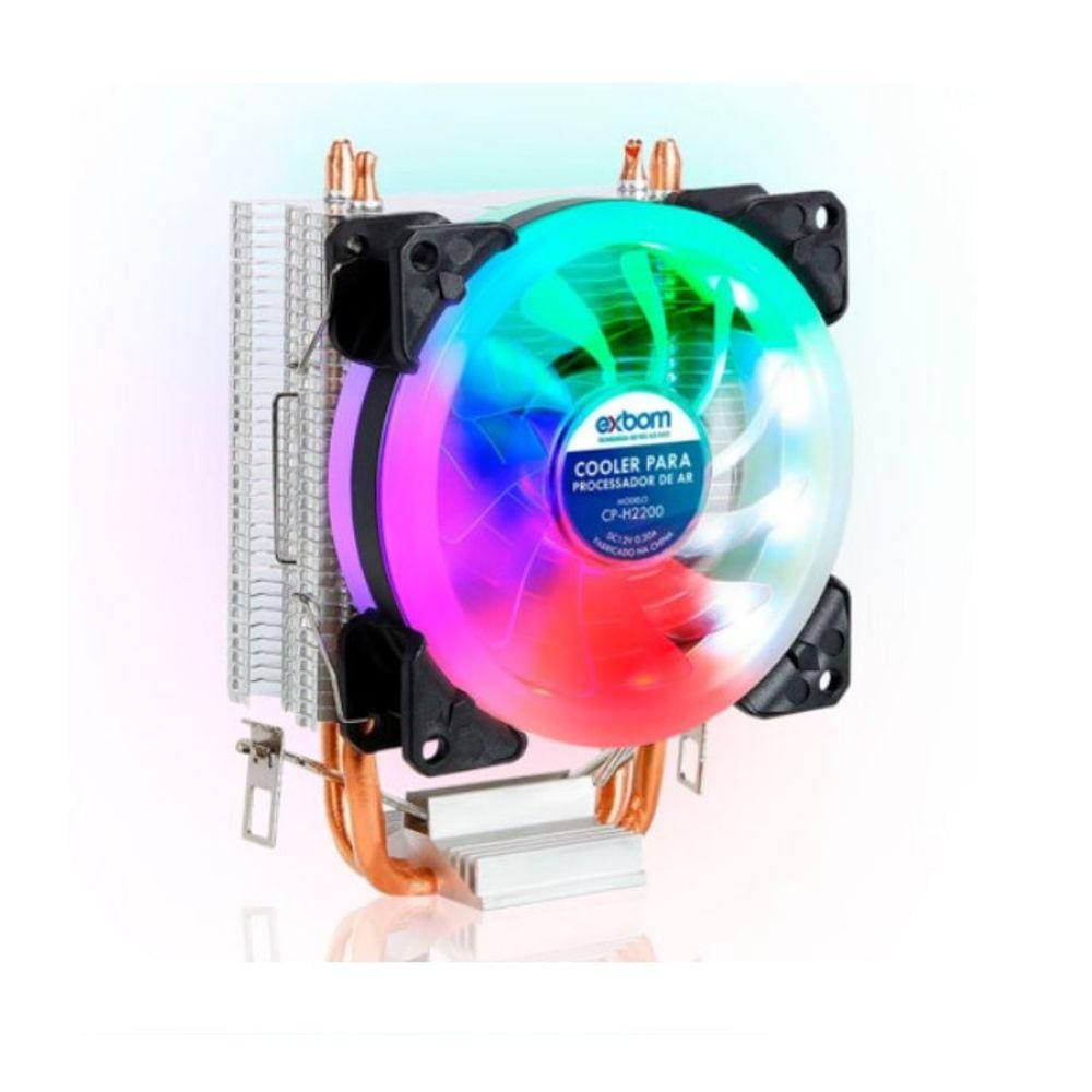 Cooler para Processador Intel e AMD com Dissipador e 2 Tubos Heatpipes RGB EXBOM - H2200